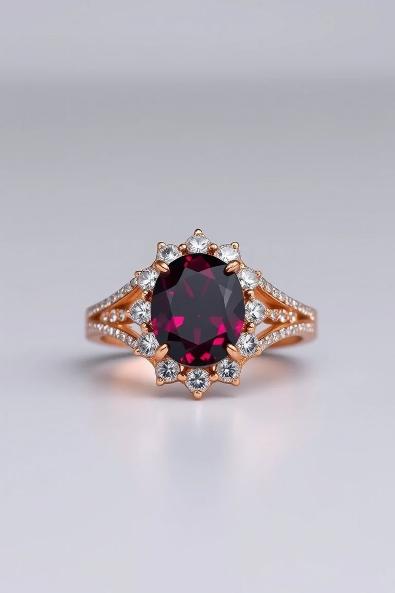 14K TRADITIONAL RHODALITE GARNET DIAMOND RING
