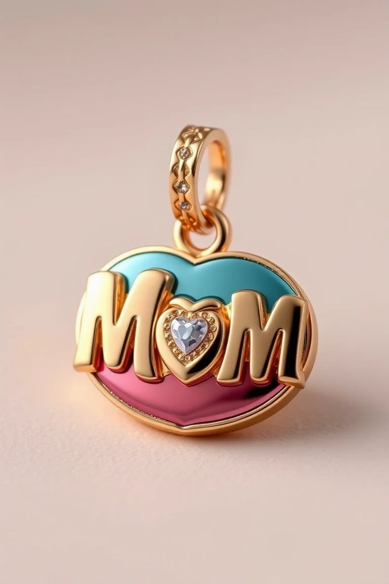 14K Tricolor Mom charm