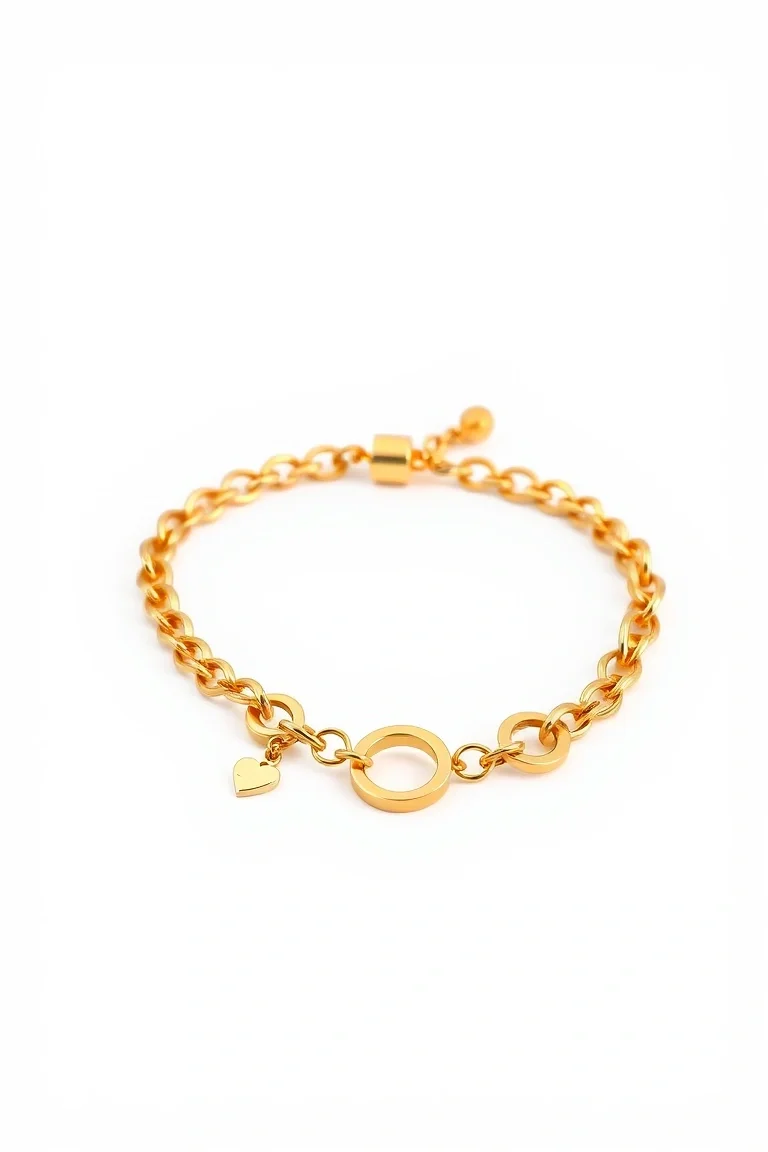 14K Triple Link Charm Bracelet 7 In.