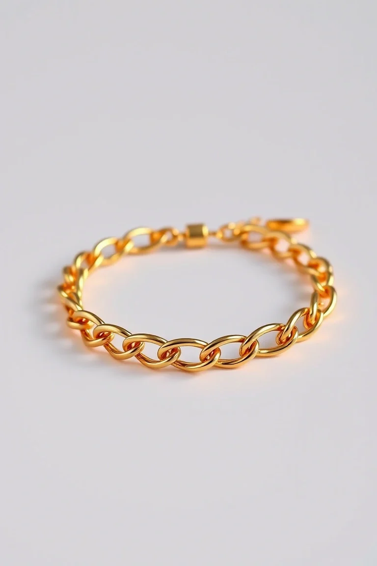 14K Triple Link Charm Bracelet 8 In.