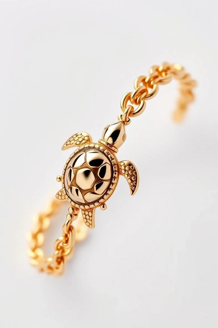 14K Turtle Bracelet 7 In.