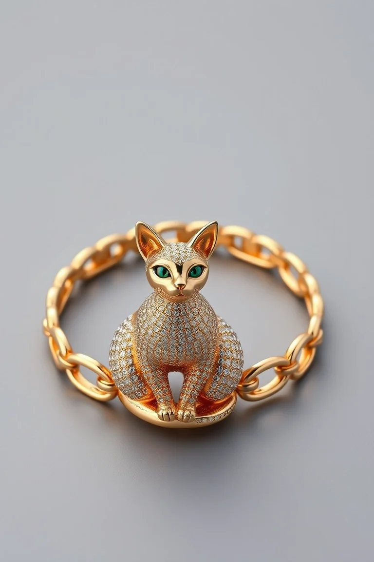 14K Two Tone Cat Bracelet 7 In.