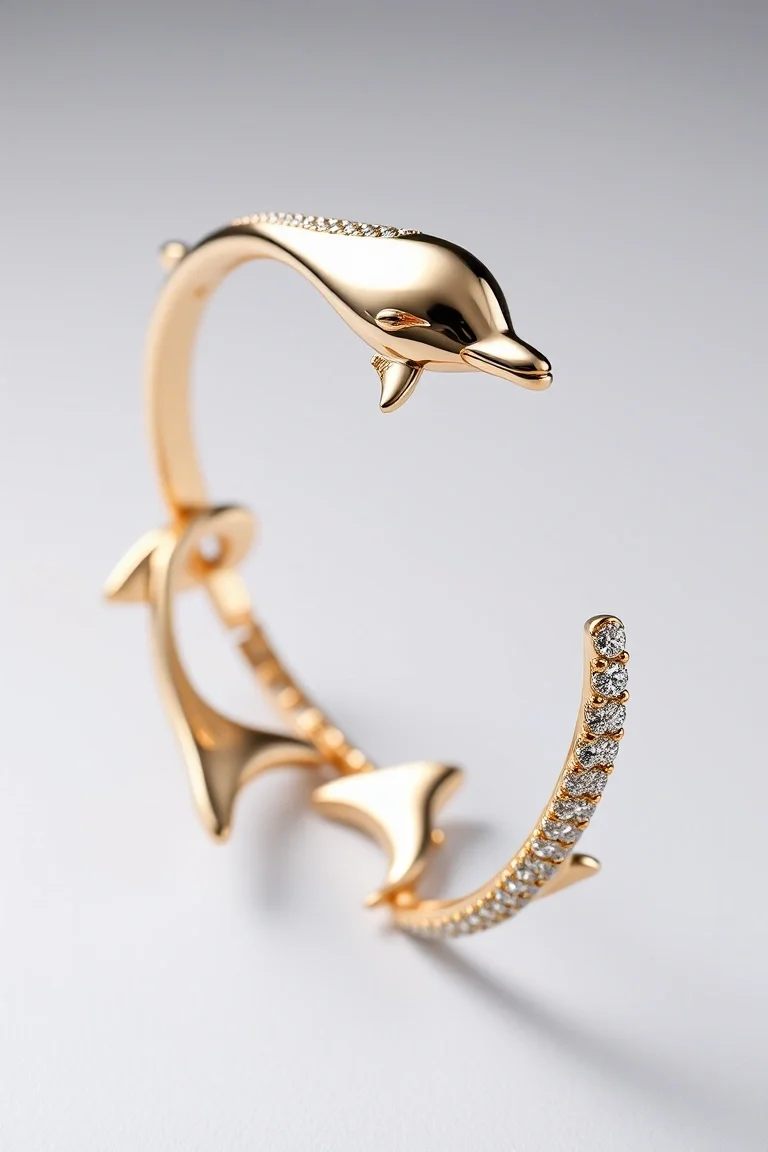 14K Two Tone Dolphin Bracelet 7 In.