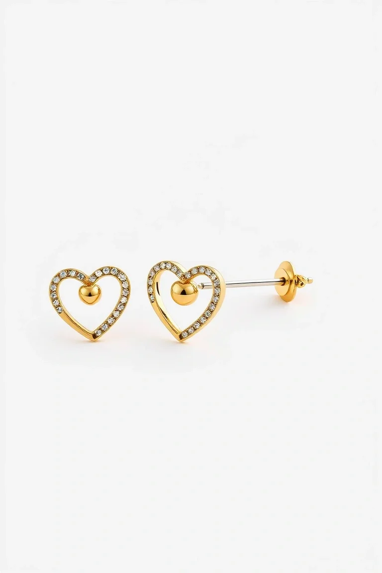 14K Two-Tone Tweety Drop Heart Earrings