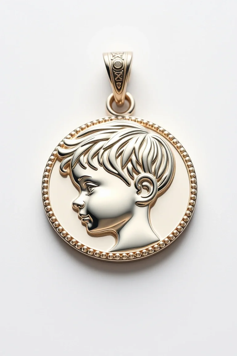 14K White Gold Boy Head Disc