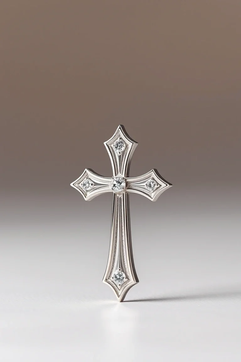 14K White Gold Cross
