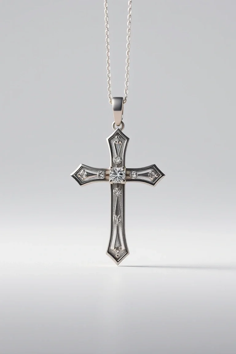 14K White Gold Cross