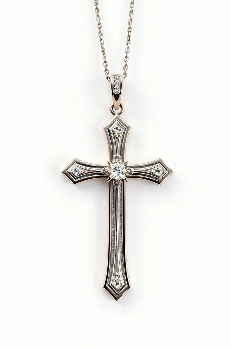 14K White Gold Cross