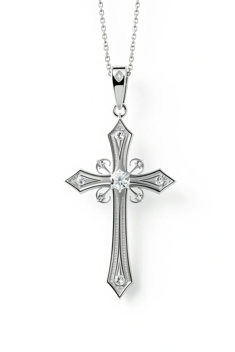 14K White Gold Cross