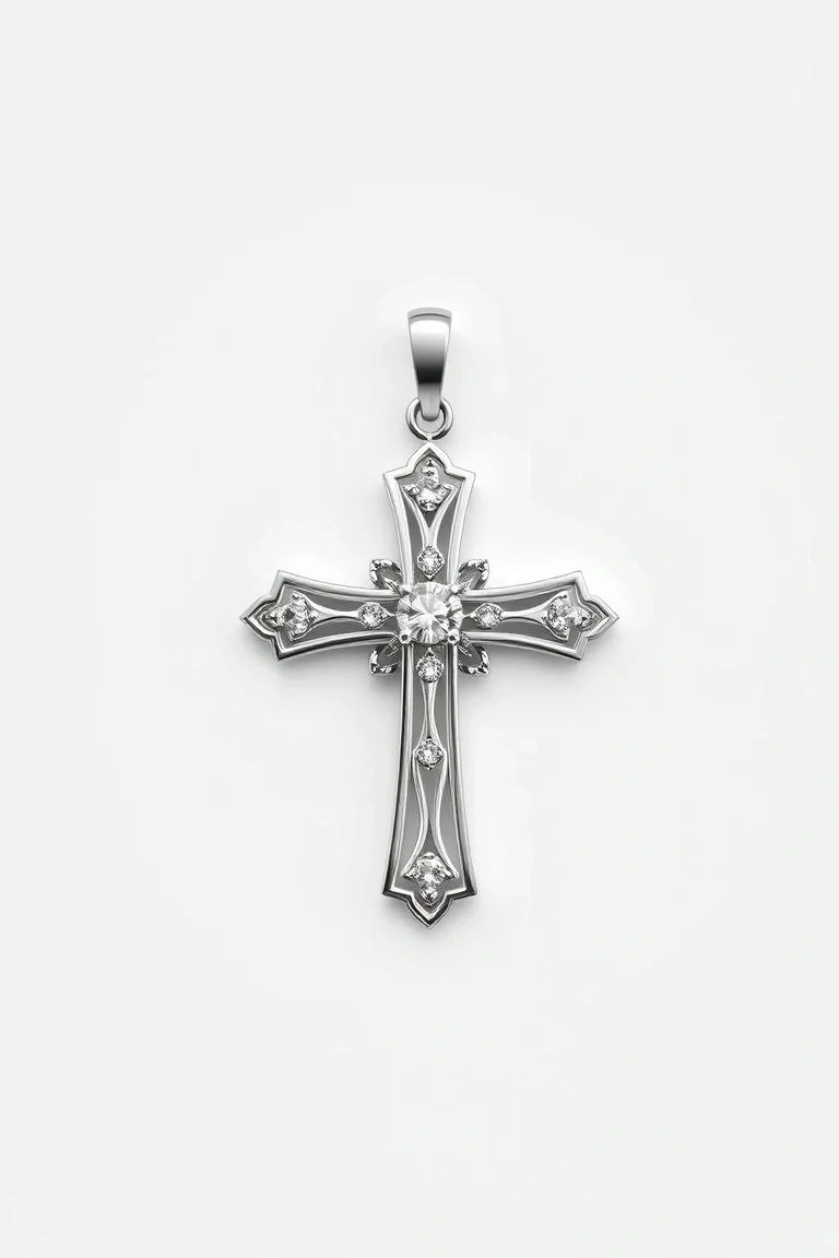 14K White Gold Cross