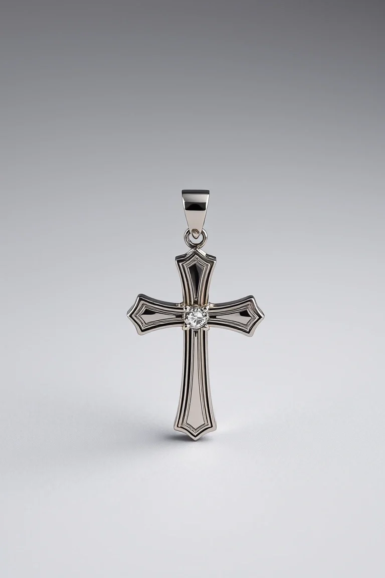 14K WHITE GOLD CROSS CHARM