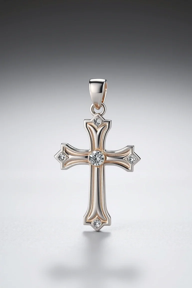 14K WHITE GOLD CROSS CHARM