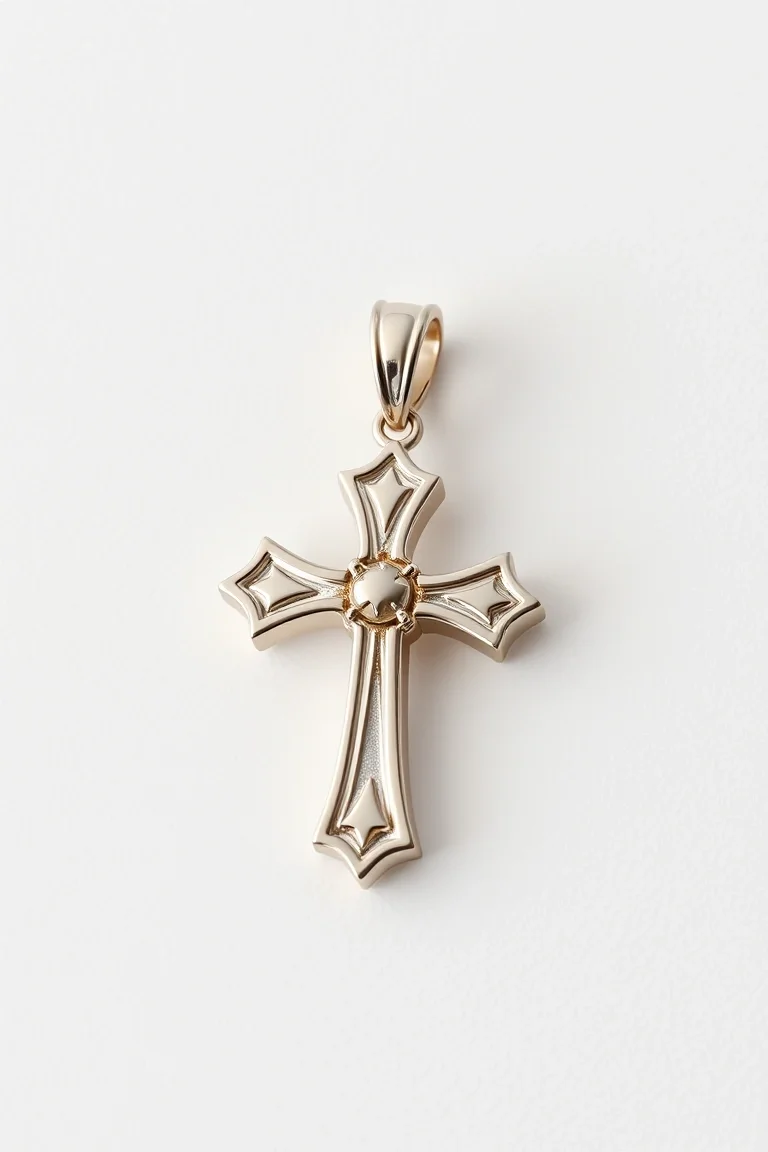 14K WHITE GOLD CROSS CHARM
