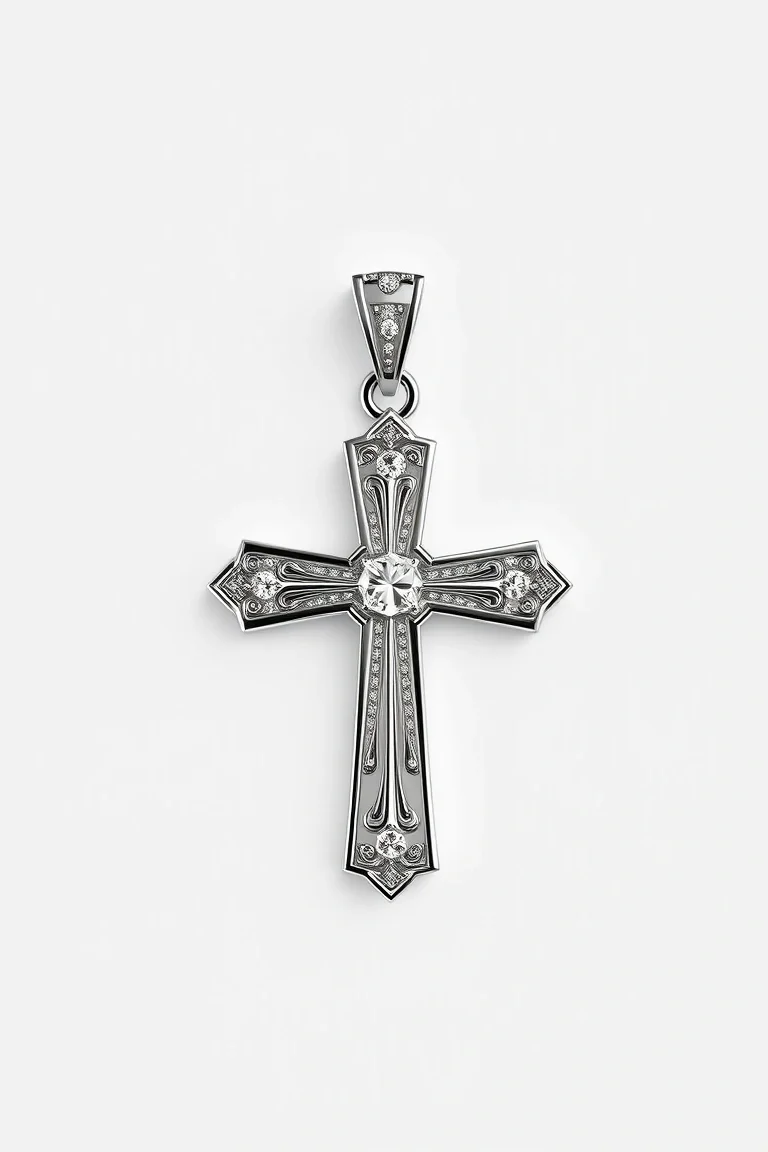 14K WHITE GOLD CROSS CHARM