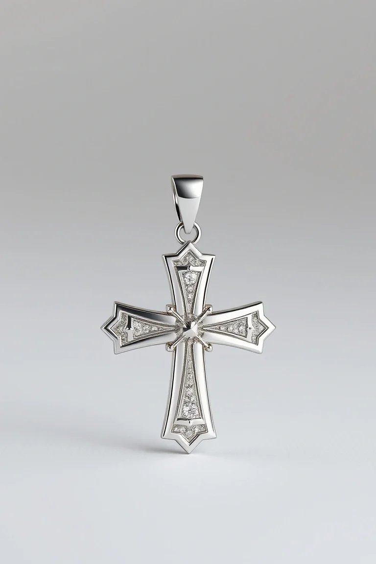 14K WHITE GOLD CROSS CHARM