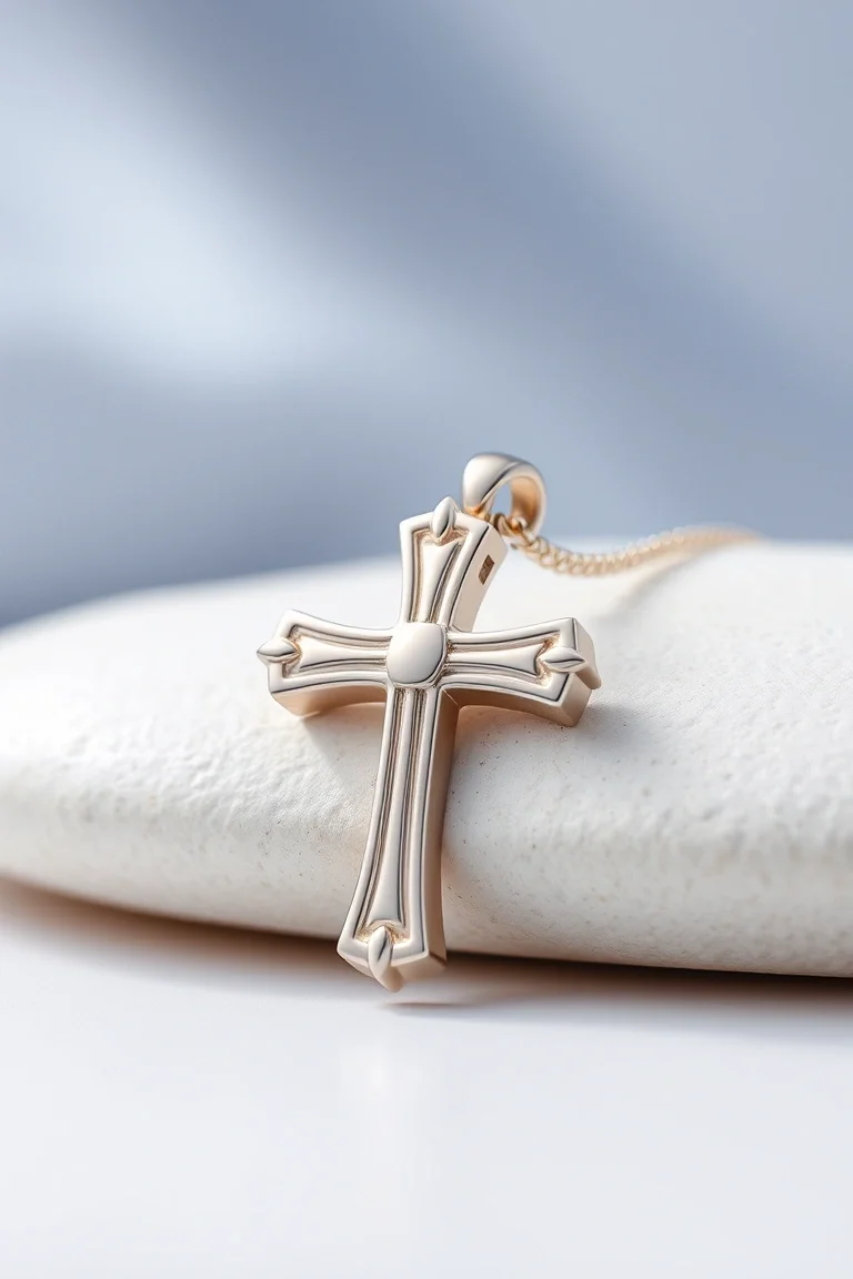 14K WHITE GOLD CROSS CHARM