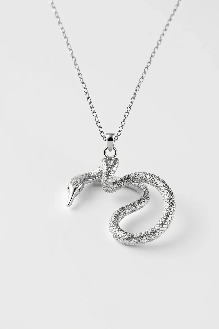 14K WHITE GOLD CURVED SNAKE NECKLACE