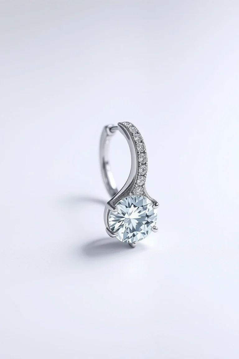 14K White Gold Diamond Hinged Earring AAA Quality