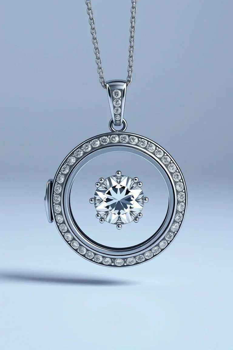 14K White Gold Diamond Locket