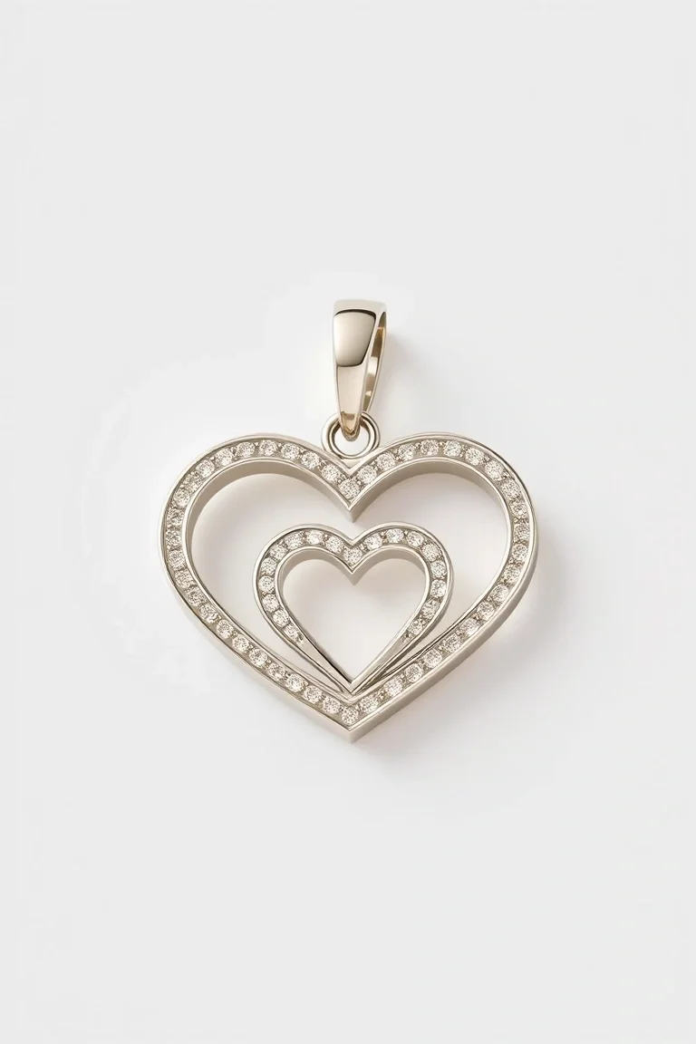 14K WHITE GOLD DOUBLE HEART CHARM