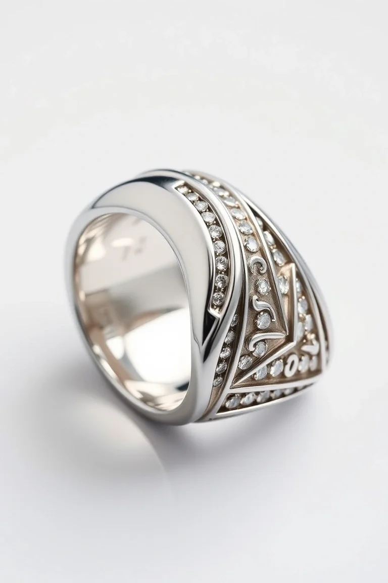 14K White Gold Driver #24 Medium Gents Ring