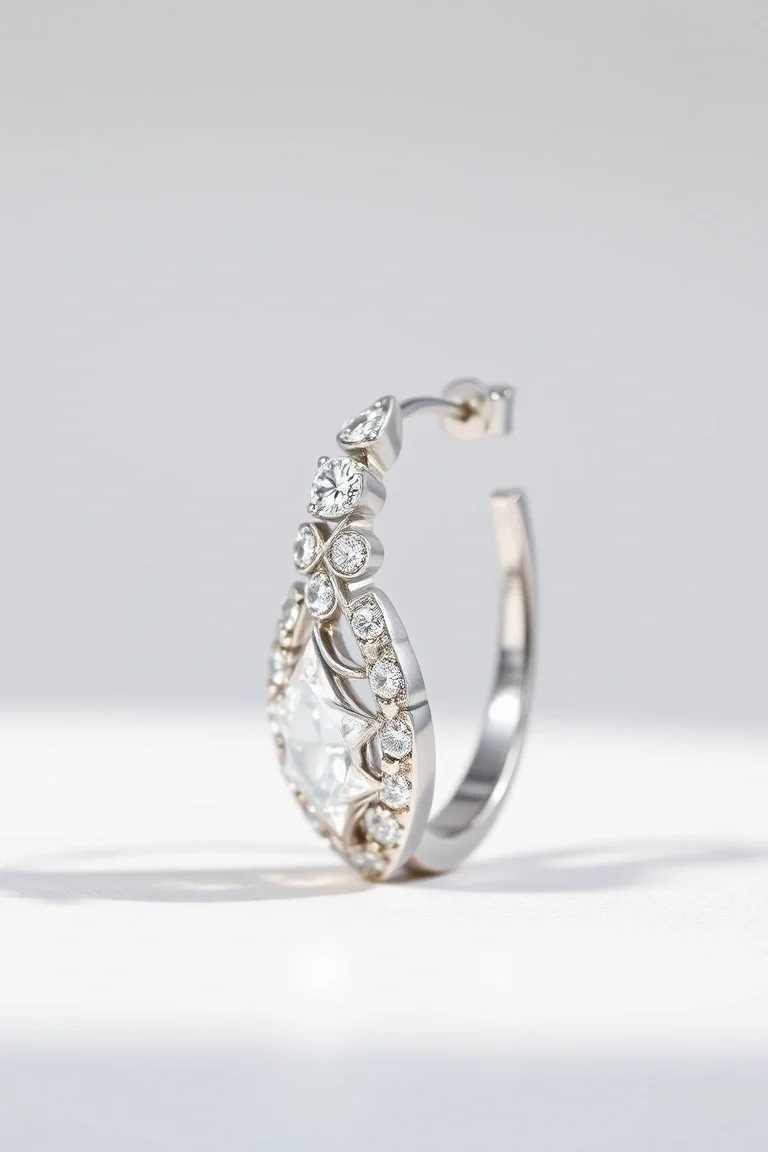 14K White Gold Earring