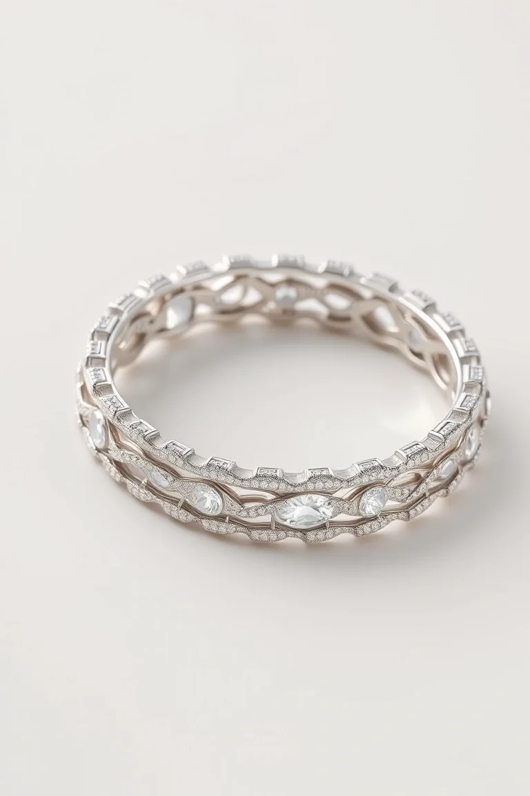 14K WHITE GOLD FANCY STAMPATO BRACE