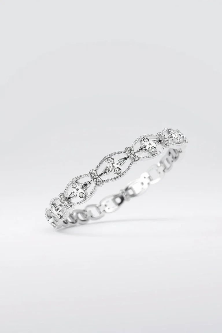 14K WHITE GOLD FANCY STAMPATO BRACE