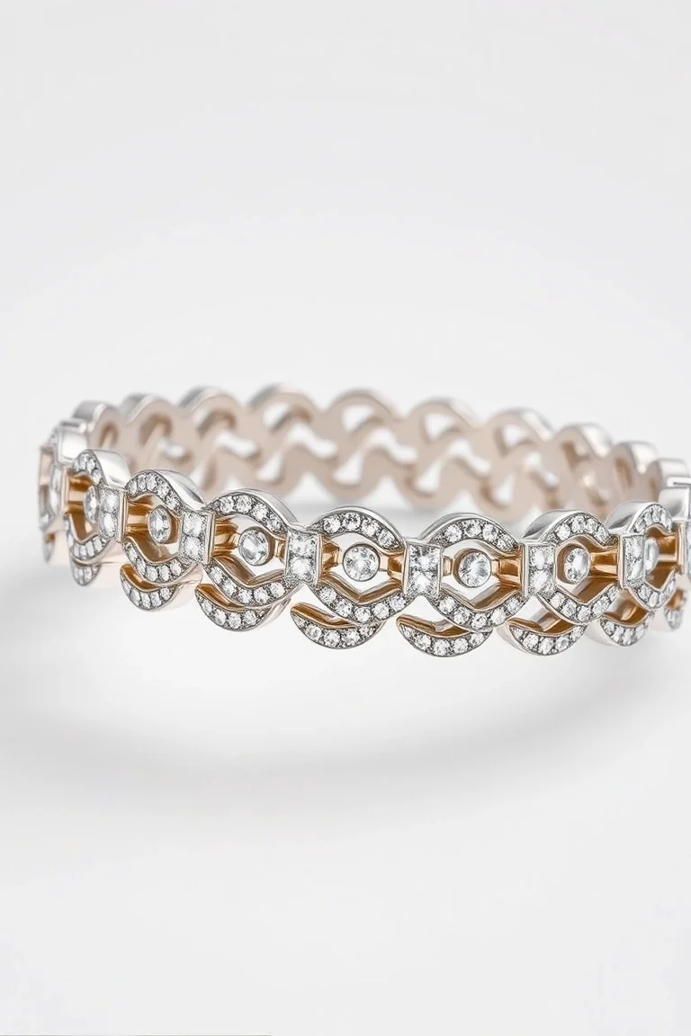 14K WHITE GOLD FANCY STAMPATO BRACELET