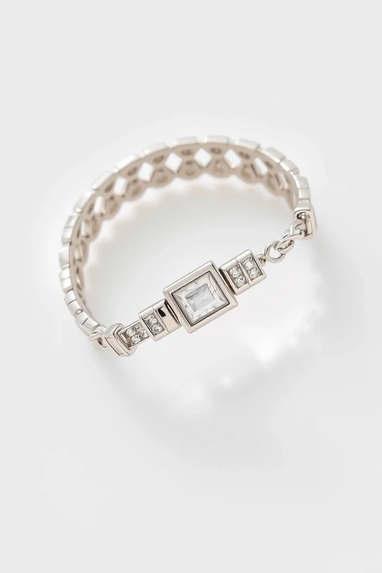 14K White Gold Fancy Stampato Bracelet w/Box Clasp