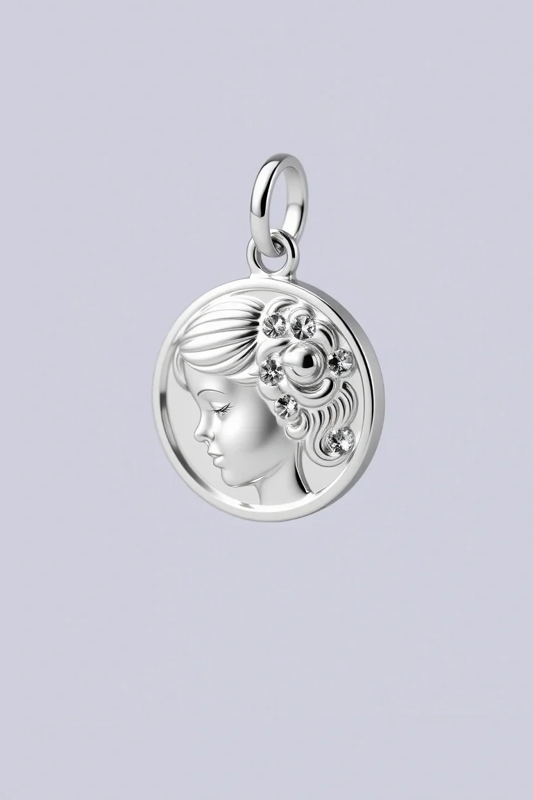 14K White Gold Girl Head Disc