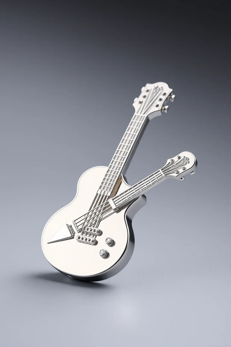 14K WHITE GOLD GUITAR CHARM