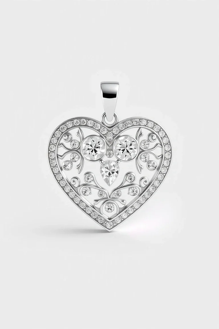14K WHITE GOLD HEART CHARM