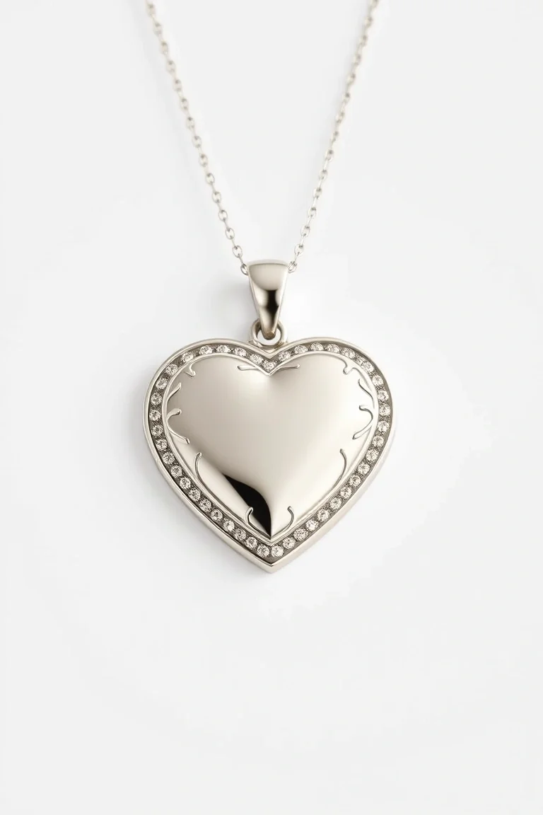 14K WHITE GOLD HEART LOCKET