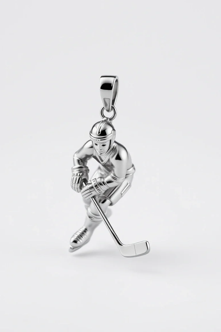 14K WHITE GOLD HOCKEY PLAYER CHARM