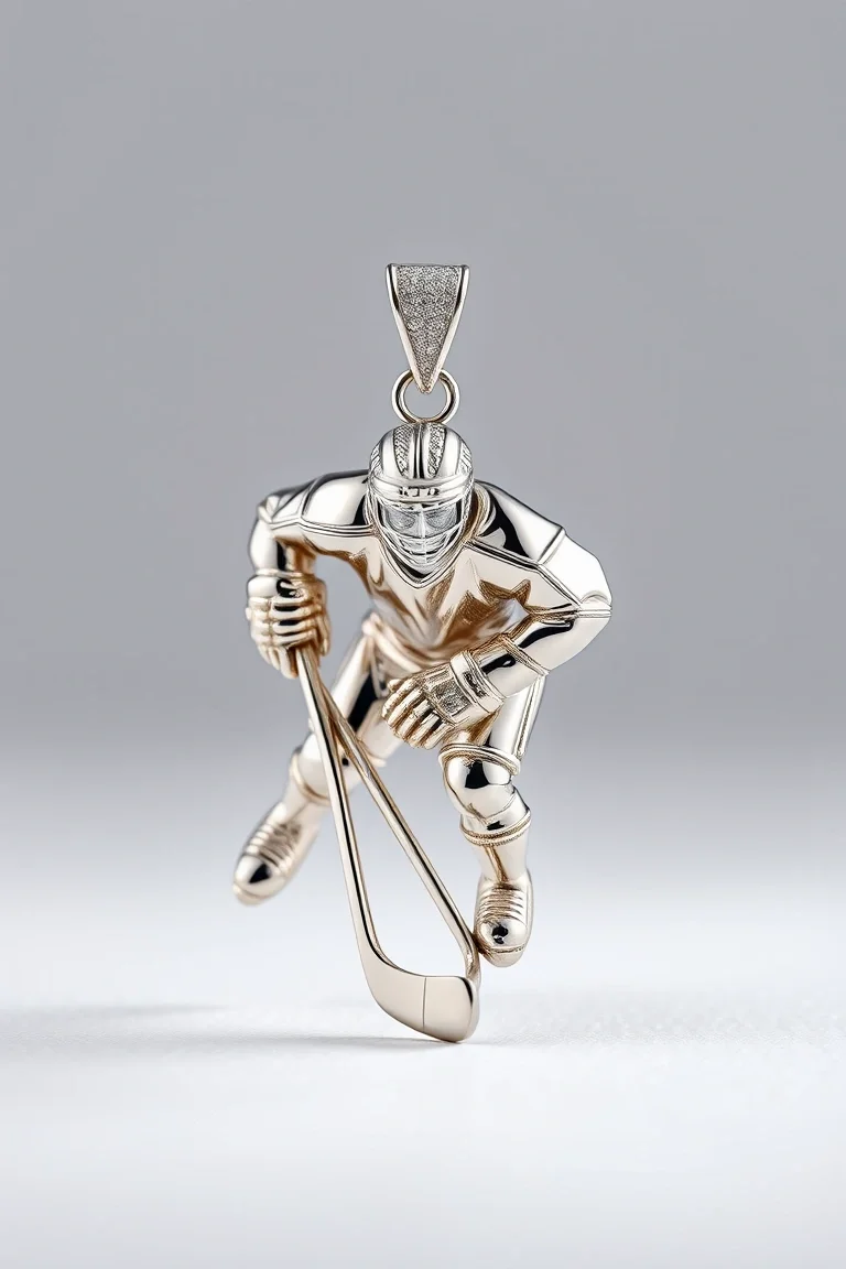 14K WHITE GOLD HOCKEY PLAYER CHARM