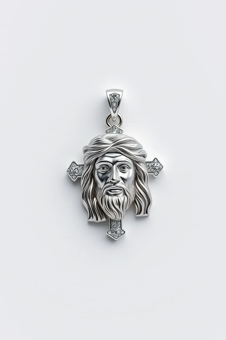 14K WHITE GOLD JESUS CHARM