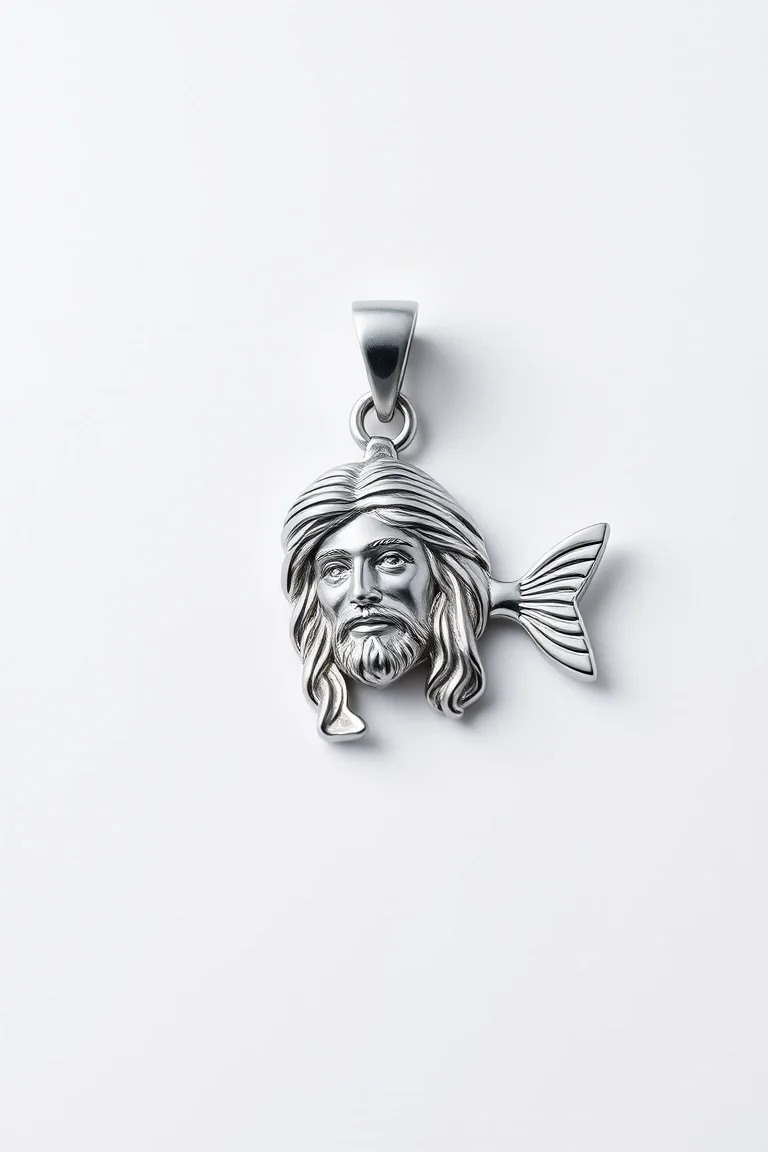 14K WHITE GOLD JESUS FISH CHARM