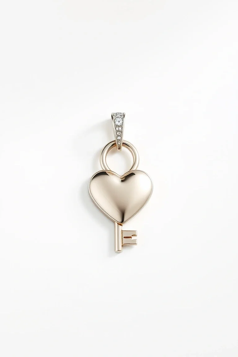 14K WHITE GOLD KEY & HEART CHARM