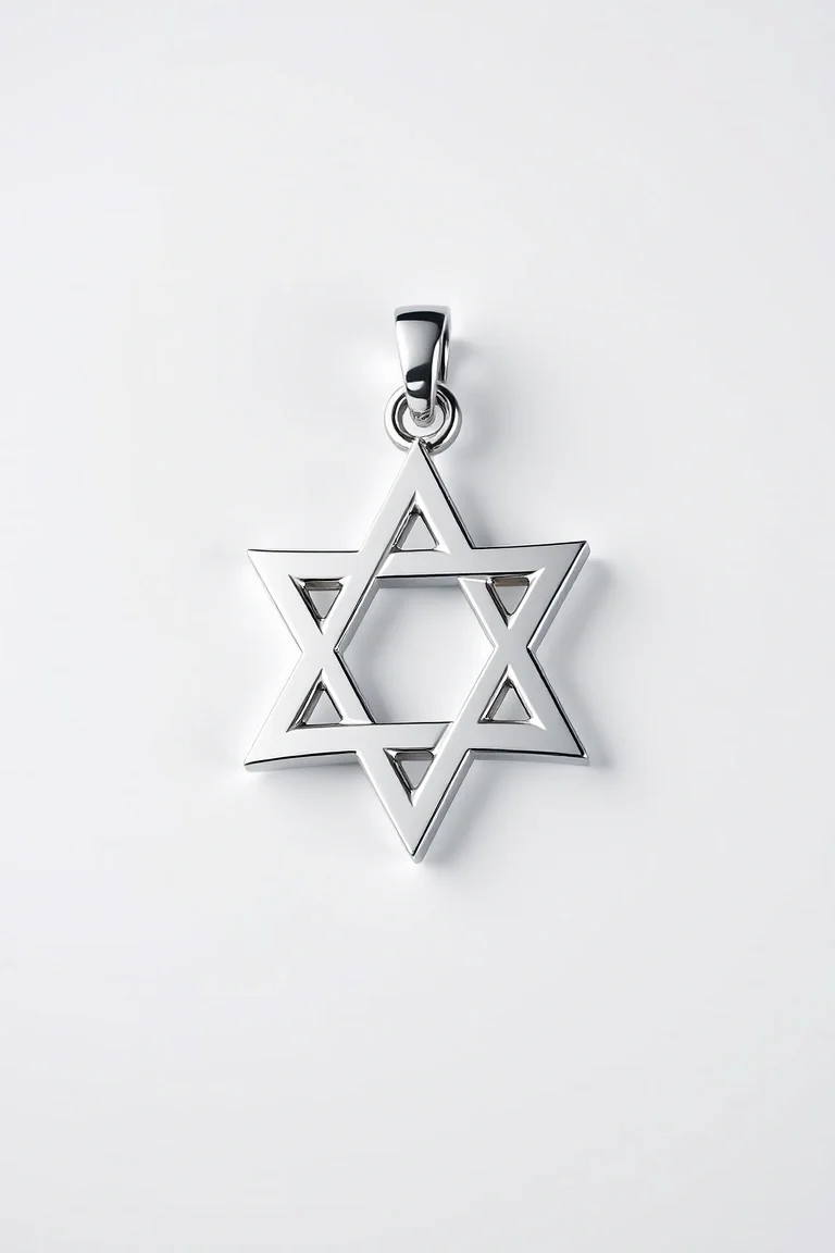 14K White Gold Large Geometric Star Of David Charm