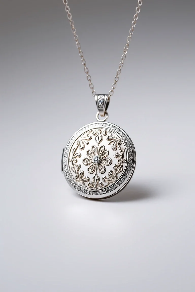 14K White Gold Locket