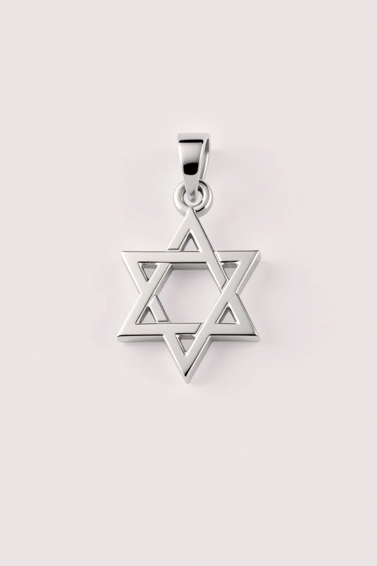 14K White Gold Medium Geometric Star Of David Charm