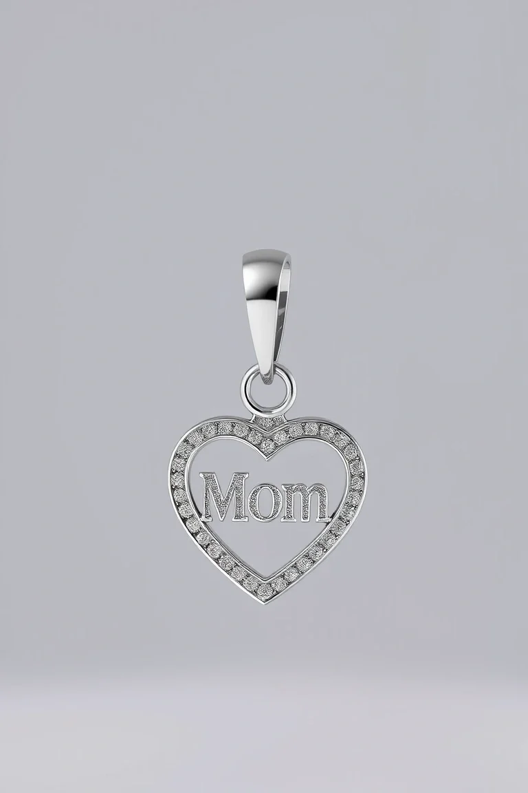 14K WHITE GOLD MOM/HEART CHARM