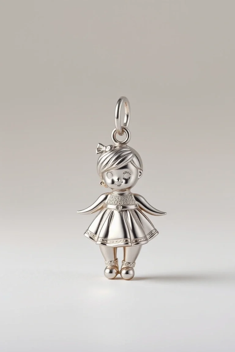 14K WHITE GOLD PUFFED GIRL CHARM