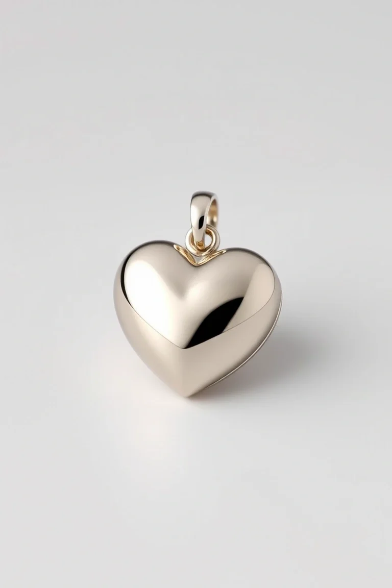 14K WHITE GOLD PUFFED HEART CHARM