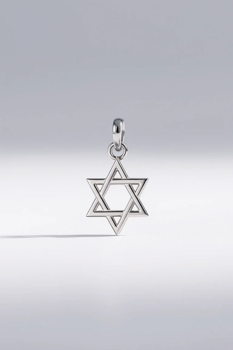 14K White Gold Small Geometric Star Of David Charm