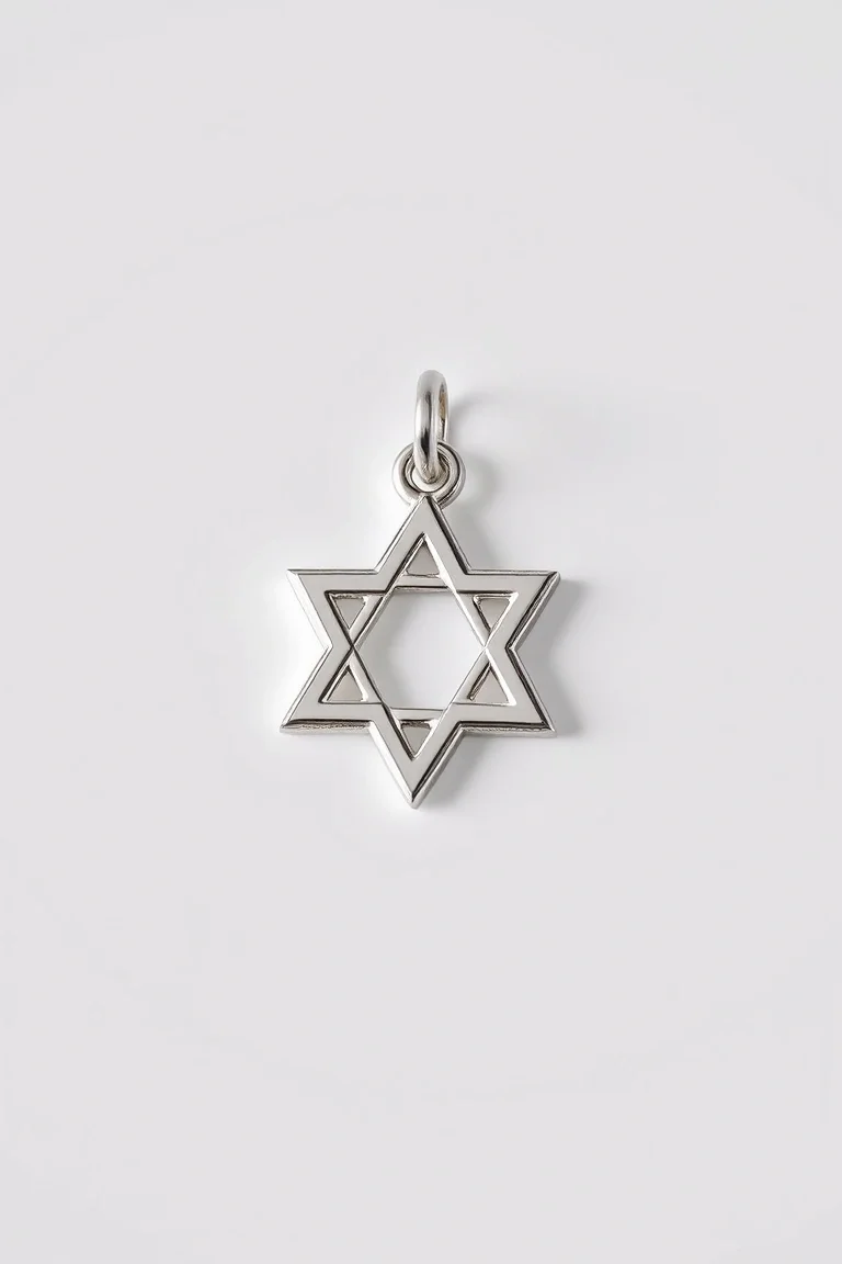 14K White Gold Star Of David Charm