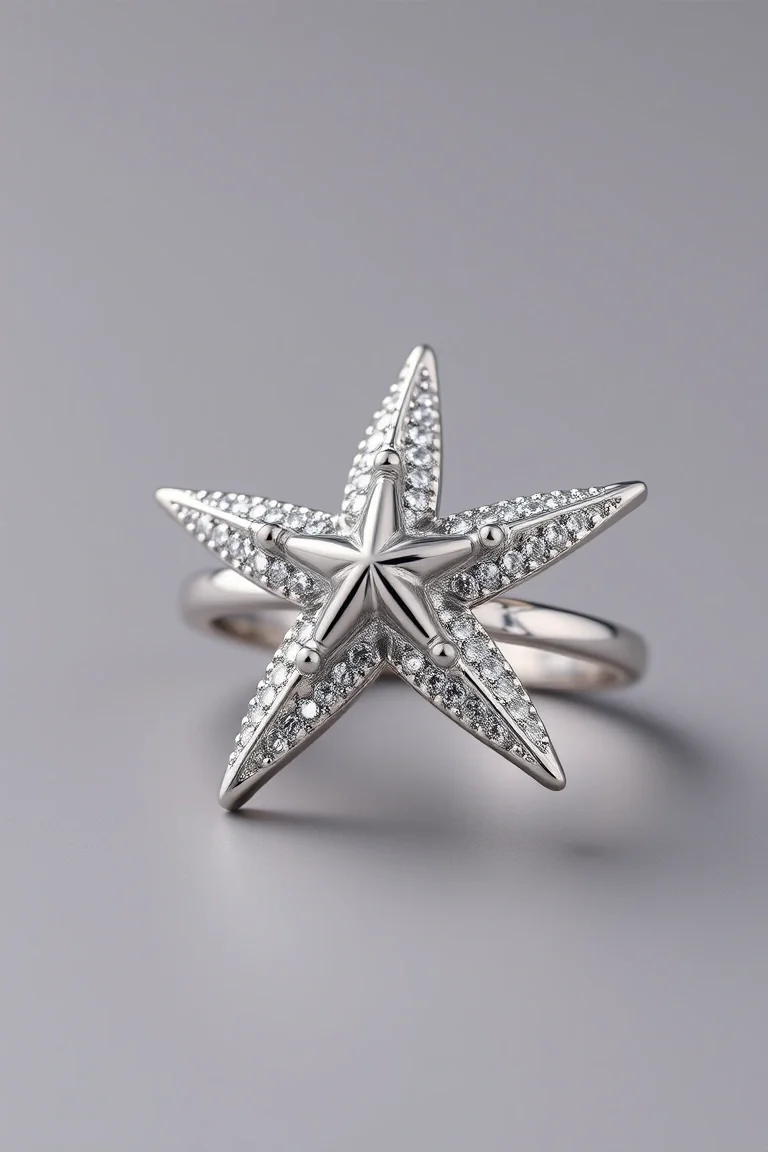 14K WHITE GOLD STARFISH RING