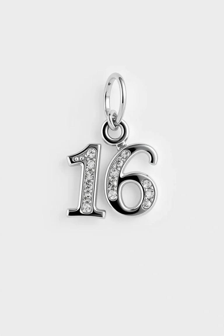 14K WHITE GOLD SWEET 16 CHARM