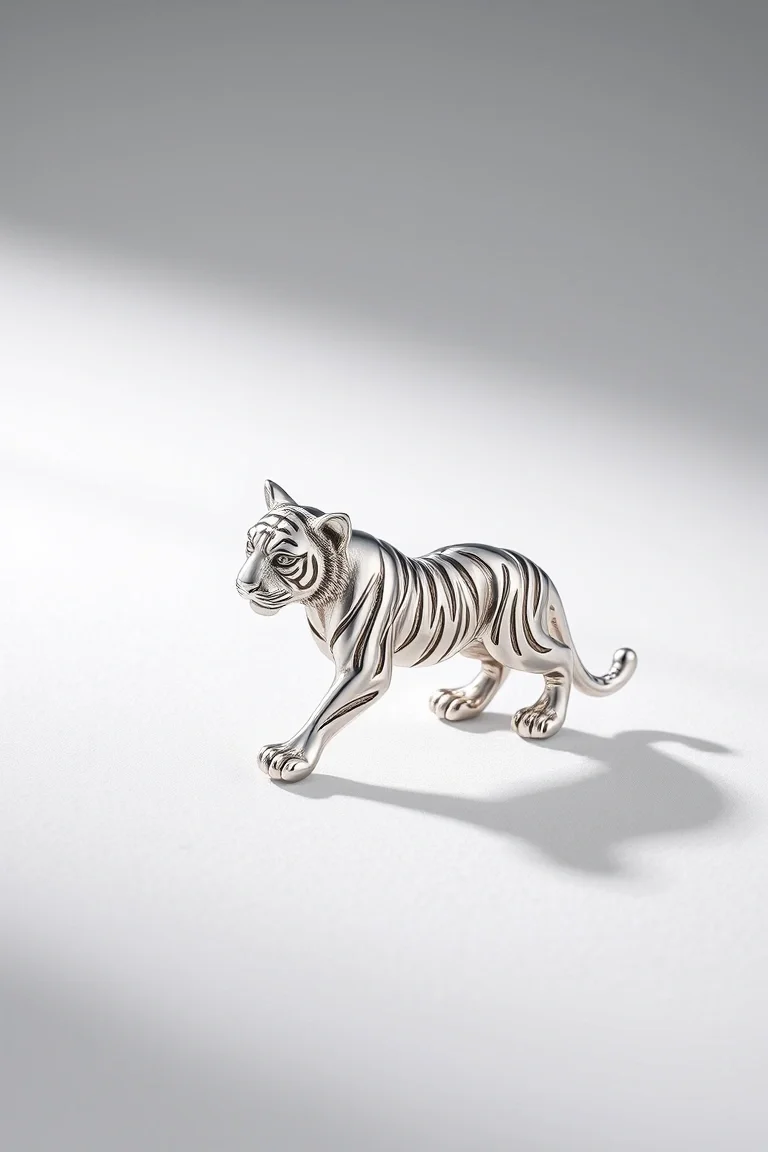 14K WHITE GOLD TIGER CHARM